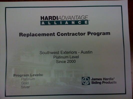 Designated as Austin only Platinum Level HardiePlank Installer