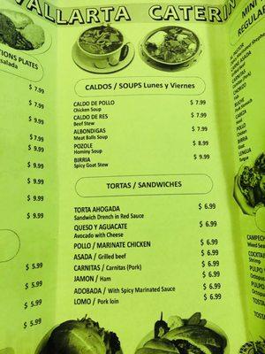 Menu as of January 2019.