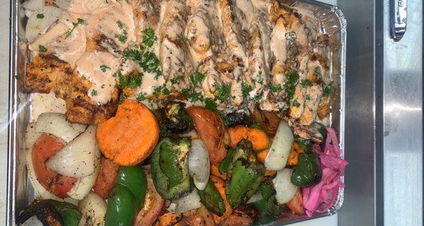 Whole Boneless Grilled Chicken with Grilled Vegetables.