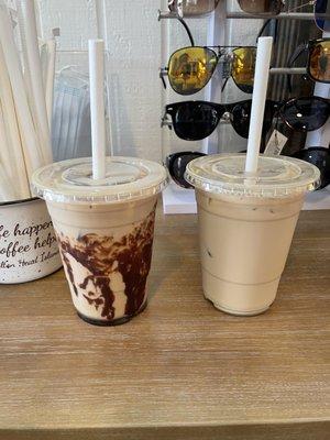 Tuxedo latte and vanilla Carmel latte