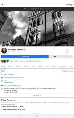 Facebook business page set up and management for Alexianna Realty LLC