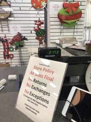 Store policy no returns...