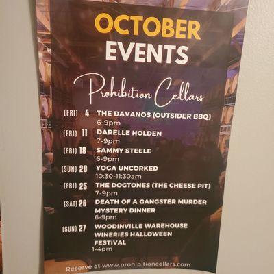 October 2024 events at Prohibition Cellars