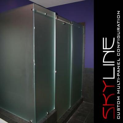 Skyline series frameless shower enclosures.