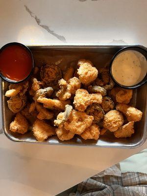 Fried Cauliflower & Jalapeños with delicious sauces