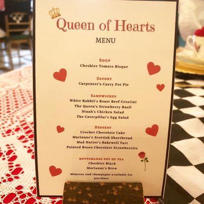 Mad Hatter tea party menu