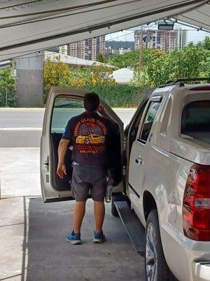 Owner Al removing the dark tint off our car