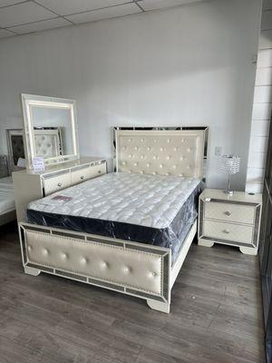 $1299 
 4 Pcs Queen Bedroom Set 
 Queen Bedframe
 Dresser
 Mirror 
 Nightstand