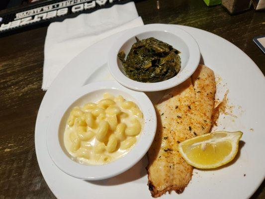 red snapper Mac n cheese collards