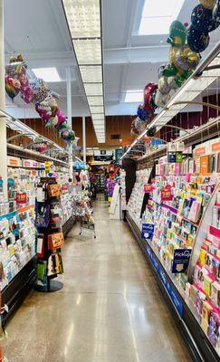 Balloons lining the card aisle. It looks  amazing!  So much time went into this, I am sure. Great idea.