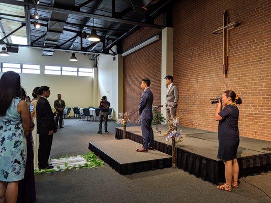 Wedding ceremony inside the Vine campus sanctuary.