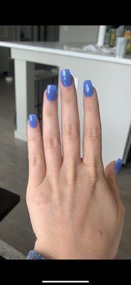 Dip nail with extensions, taper shape, summer sky color