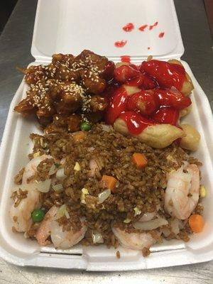 Two Item Combo Plate upgraded with Shrimp Fried Rice.