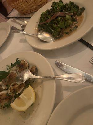 broccolini, clams