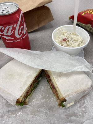 BLT Sandwich with Potato Salad bbq chips