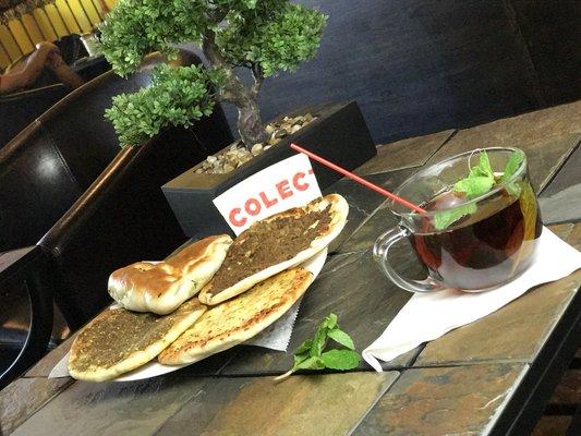 Chicken,beef,cheese pastries with Arab mint tea