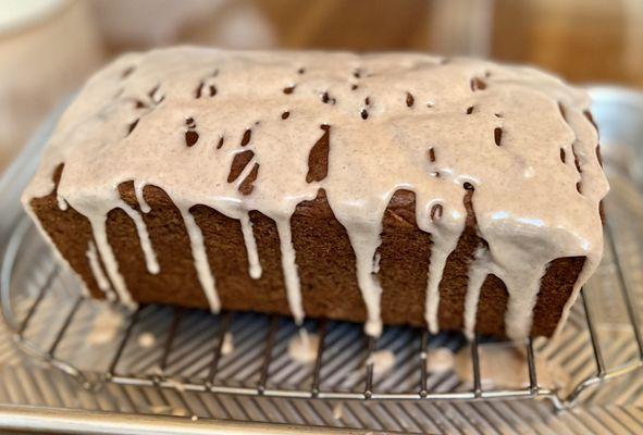 Sourdough pumpkin bread with cinnamon vanilla glaze