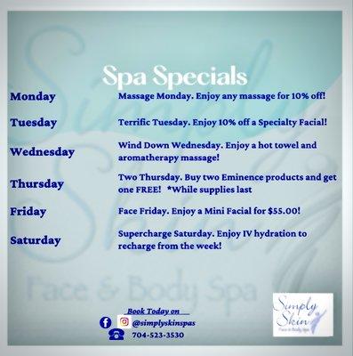 Our Amazing Weekly Spa Specials....