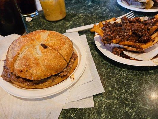 Gravy frys and on the out roast beef sandwich