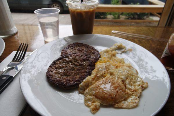 fried eggs and sausage