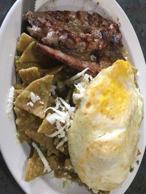 Skirt steak, Chiliquilas and eggs.