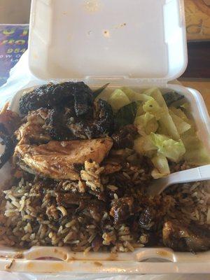 Jerk chicken with rice n peas...steam vegetables...