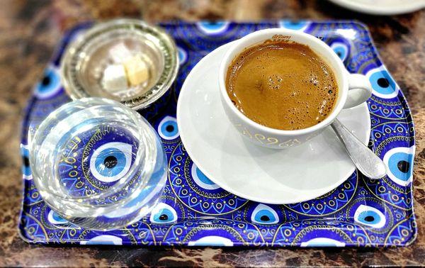 The coffee set for tasseography. The Ottoman cups are not used for readings.