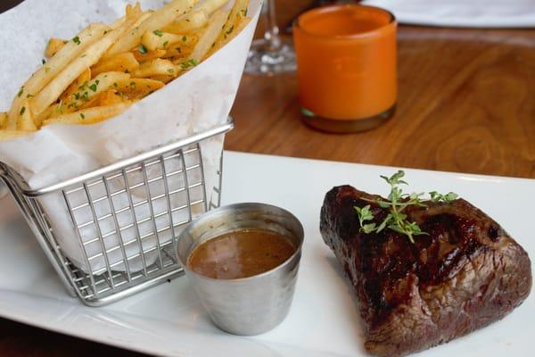 Grilled Tenderloin, Sauce Au Poivre, Garlic Herb Fries