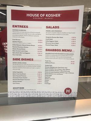 Deli counter menu