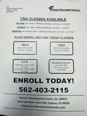 Classes available