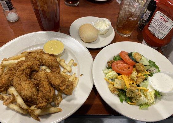 Chicken Tenders and Fries, Roll, Garden Salad