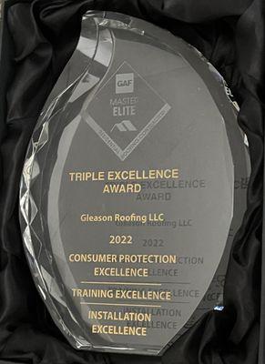 Triple Excellence award Gleason Roofing LLC