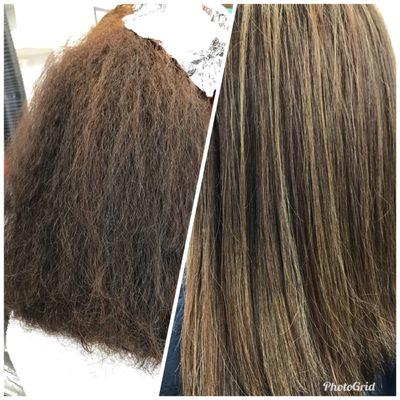 Before and after the Brazilian blowout  done by Noy Olmedo