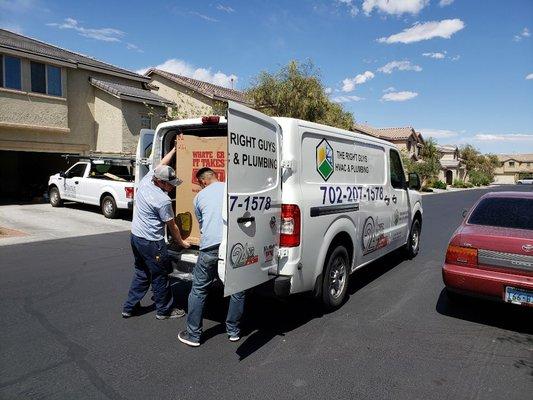 Preparing for the condenser unit installation. Customer satisfaction is our main priority.