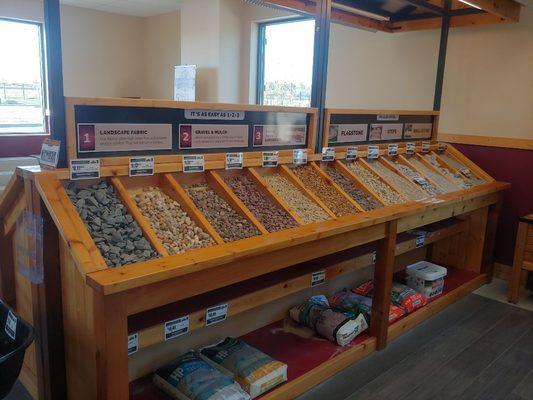 Decorative gravel display. Ask for a free sample at the front desk!