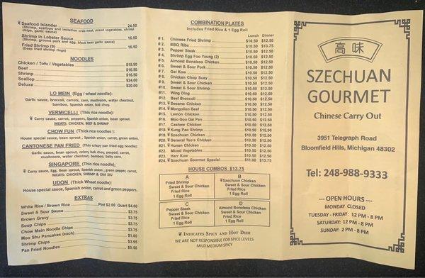 Menu with to date prices