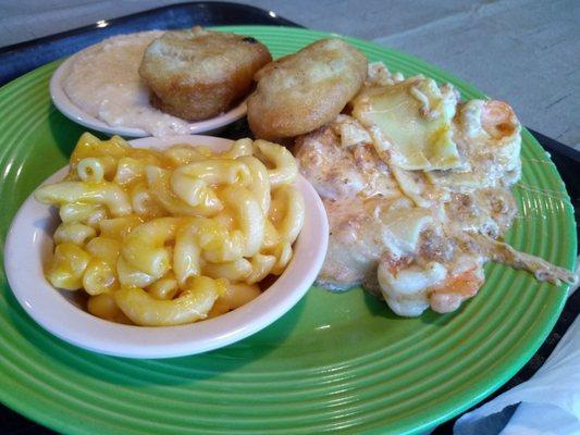 Shrimp & Meat Lasagna, Mac & Cheese, Cheese Grits and 2 Biscuits