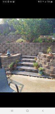 New block retaining wall with stairs!