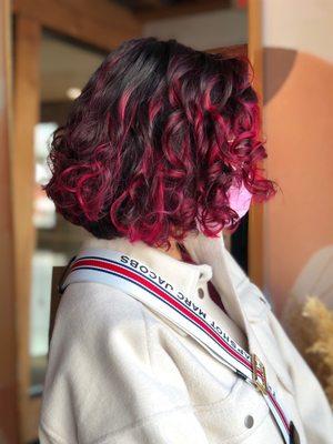 Pink curly hair