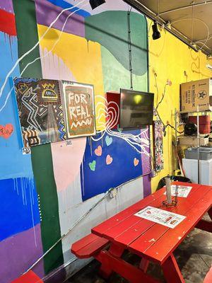 Colorful seating area.