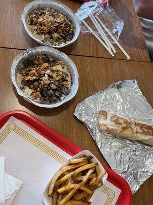 Hummus with lamb and hummus with steak, chicken shawarma and fries 10/10