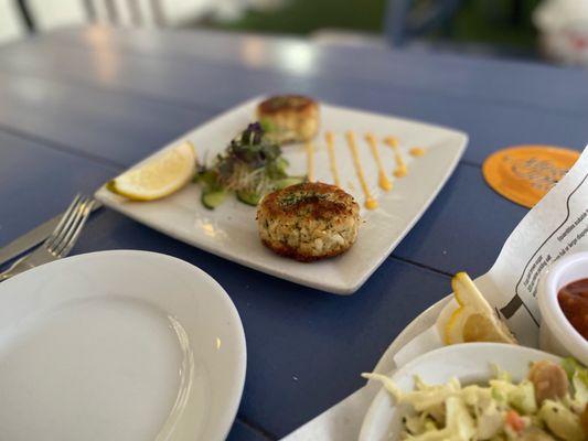 The stellar small plate crab cakes.  Small in size but actually filling.