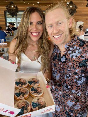 Custom photo donuts with couple in photo