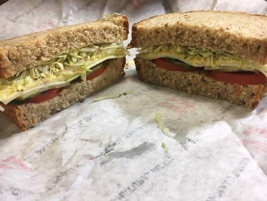 Veggie on sliced wheat, easy avocado and easy mayo can save some calories