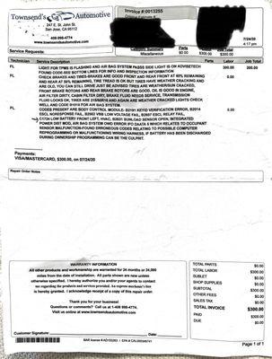 Incorrect Tpms & Airbag Diagnostics evaluation. Incorrect Engine & cabin air filter, brakes assessment.