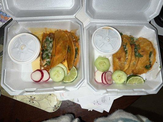 Birria taco and deep fried quesadilla