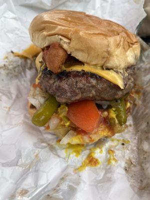 Cheeseburger all the way with bacon