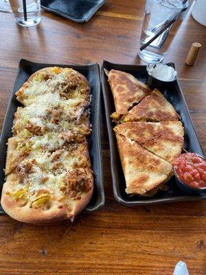 Flatbread and chicken quesadilla