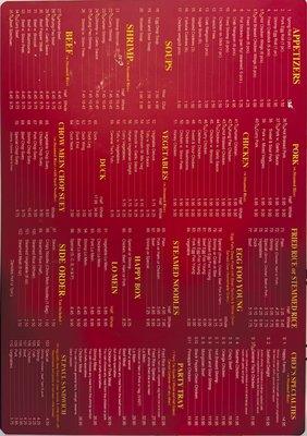 Chinese food menu