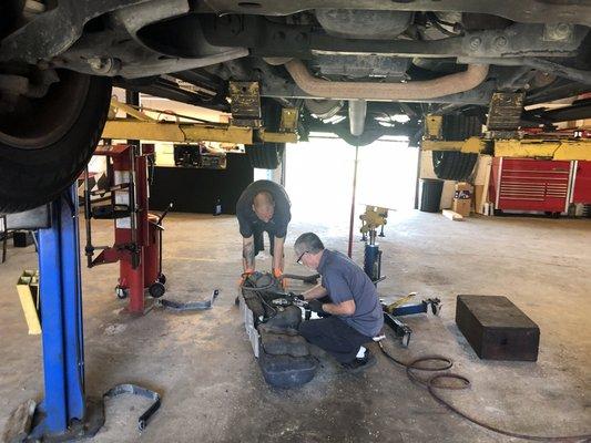 Fuel pump replacement. Teamwork makes the dream work!!